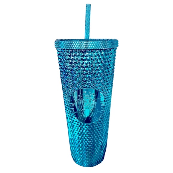 Starbucks 2023 Blue Chrome Studded Venti 24oz Tumbler with Straw - Picture 1 of 3